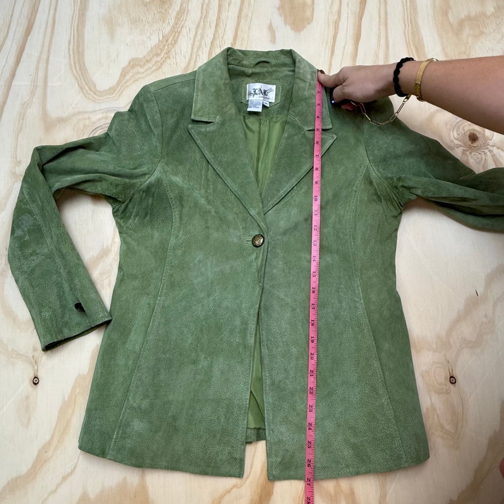Live a Little Sage Green Suede Leather Blazer Single Button Jacket Womens Medium - Picture 4 of 6